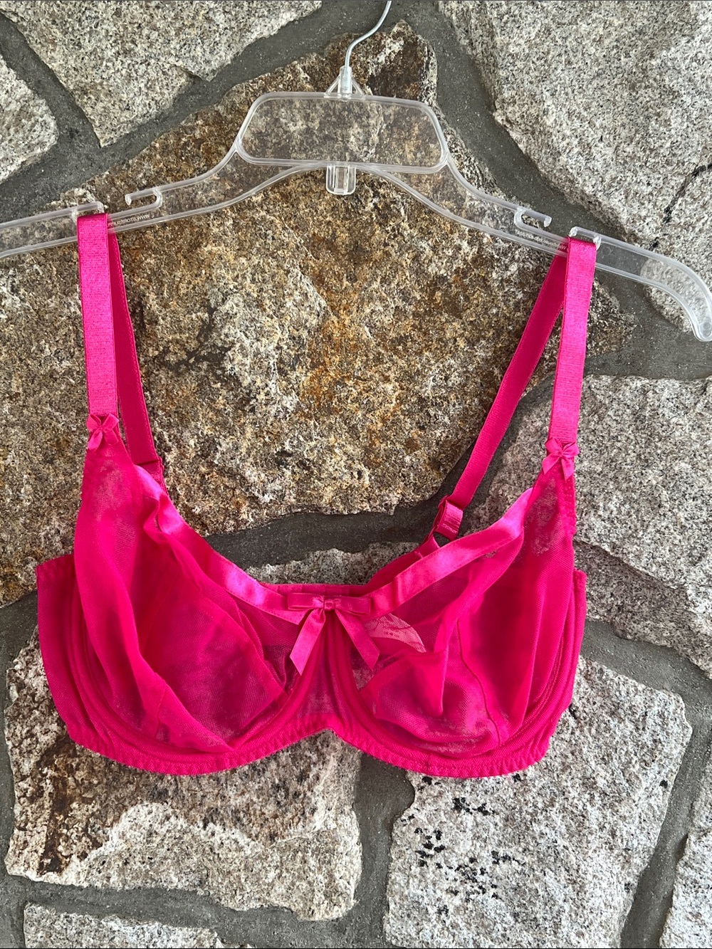 NWOT Miss Mandalay Sheer Underwire Bra in Fuchsia with Bow Detail